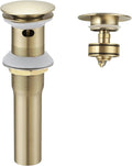 BWE Brushed Gold Bathroom Vessel Sink Drain Stopper with Overflow One Piece Pop Up Drain Assembly with Strainer for Bathroom Faucet Sink