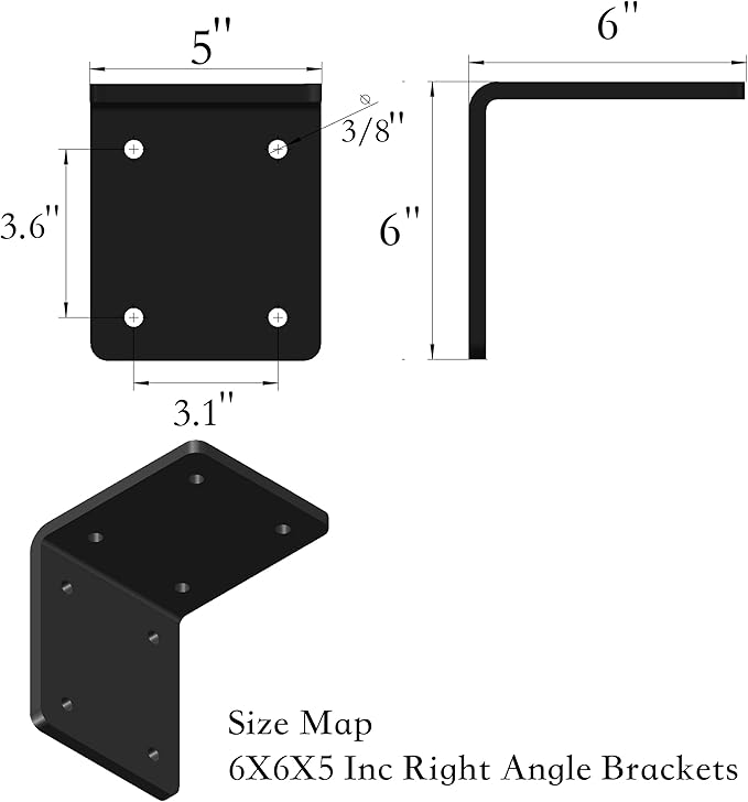 Beam Bracket, 6" X 6" X 5" Heavy Duty Corner Bracket. Fireplace Mantel Brackets Made of Premium Heavy Duty Alloy Steel. Corner Steel. Thickness 1/4"(6mm), Max Load 300lBS