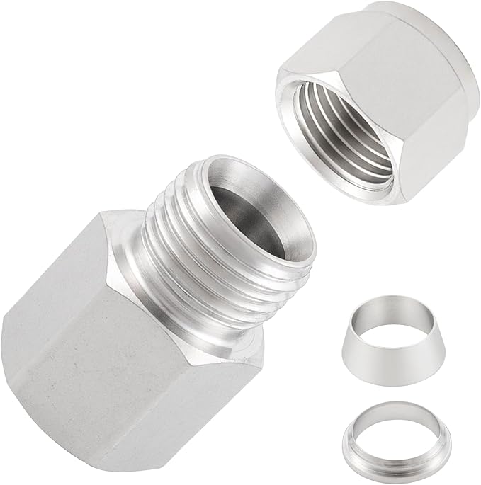 Yoebor Stainless Steel 304 Compression Tube Fitting Coupler with Double Ferrules OD x NPT Female Adapter,Pack of 2 (Pack of 2, 3/8" OD x 1/2" Fnpt)