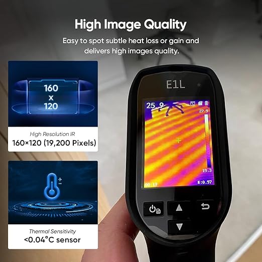 HIKMICRO E1L Thermal Imaging Camera with Laser Pointer, 240×320 Output, -4°F to 1022°F, 160x120 IR Resolution, 25Hz, <40mK, 350g Lightweight Handheld Thermal Imager with Professional PC Analysis