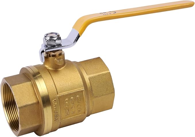 YADIAN 2" Ball Valve Brass NPT Female Full Port with Yellow Vinyl Insulation Handle, Heavy Duty Water Shut Off Ball Valve 2inch, NPT Female, 600 WOG (2 Inch NPT, Pack of 1）