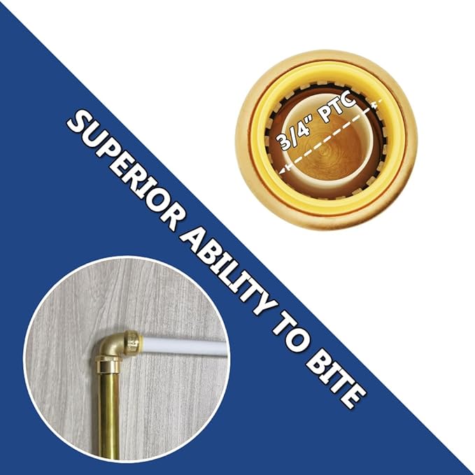 HQMPC 3/4" Pex 90-Degree Female PushFit Elbow - 2 Pcs, 3/4" Disconnect Clip Tool Brass, Push-to-Connect Plumbing Fitting for Copper, PEX, CPVC