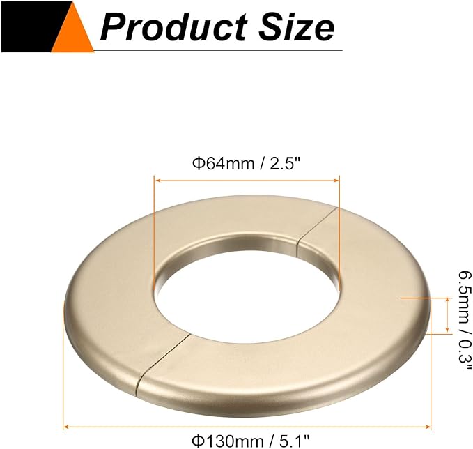 HARFINGTON 8pcs Wall Split Flange 64mm/2.5" Self-Adhesive Plumbing Cover Plates ABS Plastic Round Escutcheon Plate Buckle Design for Water Pipe Bathroom Kitchen Decoration, Gold Tone