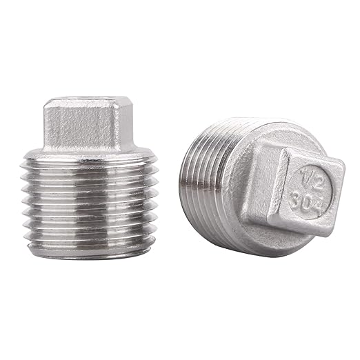 Stainless Steel 304 Cast Pipe Fitting, Square Head Cored Plug, Class 150, 1/2'' NPT Male (pack of 2)