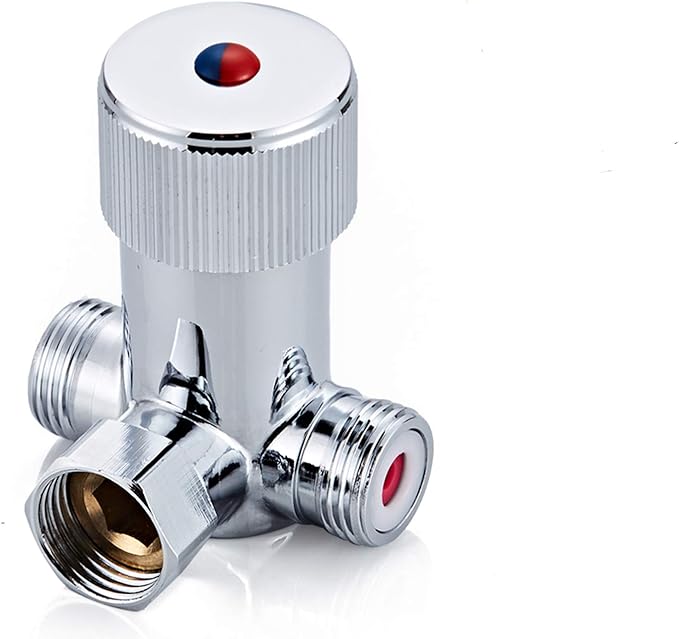 Solid Brass DN15 1/2" Hot and Cold Water Mixing Valve for Touchless Sensor Faucet,Temperature Adjustable Automatic Faucet Water Mixer Valve with Check Valve…
