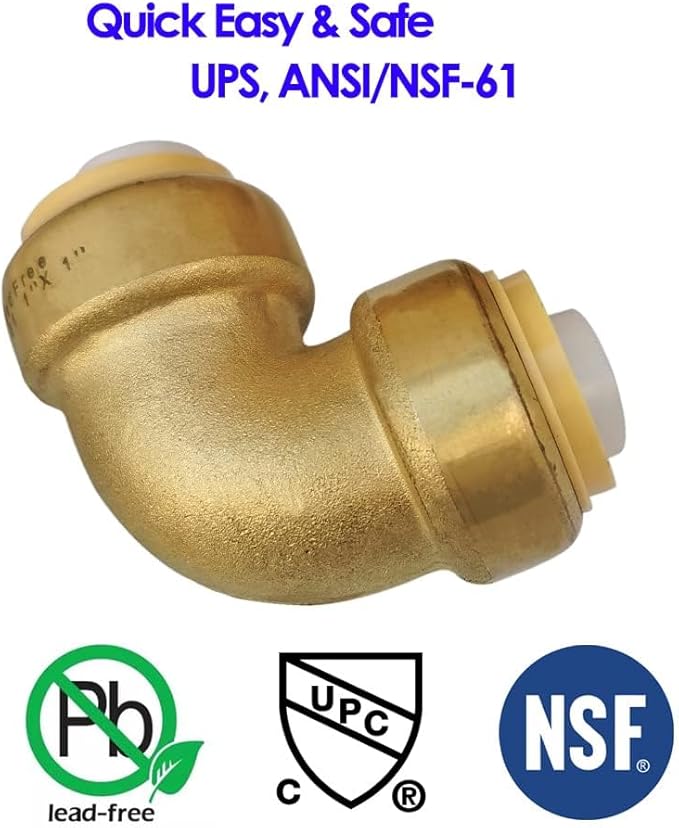 HQMPC Pex Fitting 1" Inch Push Fit Elbow 90-Degree -push to connect elbow Push-to-Connect Plumbing Fitting for Copper, PEX, CPVC (6 Sets, 1")