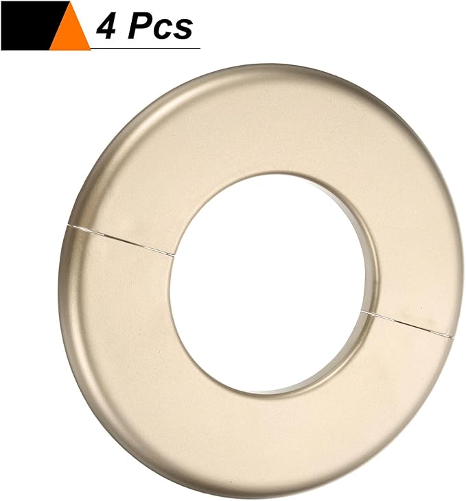 HARFINGTON 4pcs Wall Split Flange 64mm/2.5" Self-Adhesive Plumbing Cover Plates ABS Plastic Round Escutcheon Plate Buckle Design for Water Pipe Bathroom Kitchen Decoration, Gold Tone