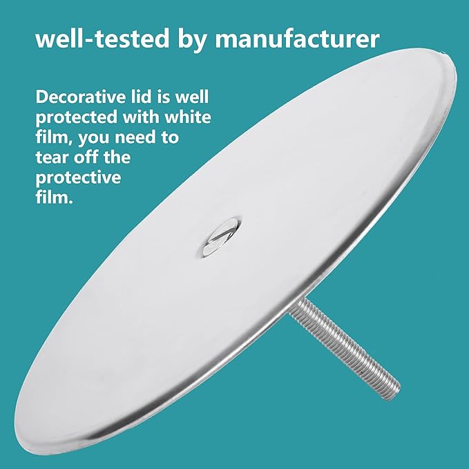 7" Decorative Cleanout Access Covers Plate, Flat Design Cover and Seals CO2530-SS7 For Back Deck Drains and Plug Hole with Large Center Securing Screw, Stainless Steel, Round