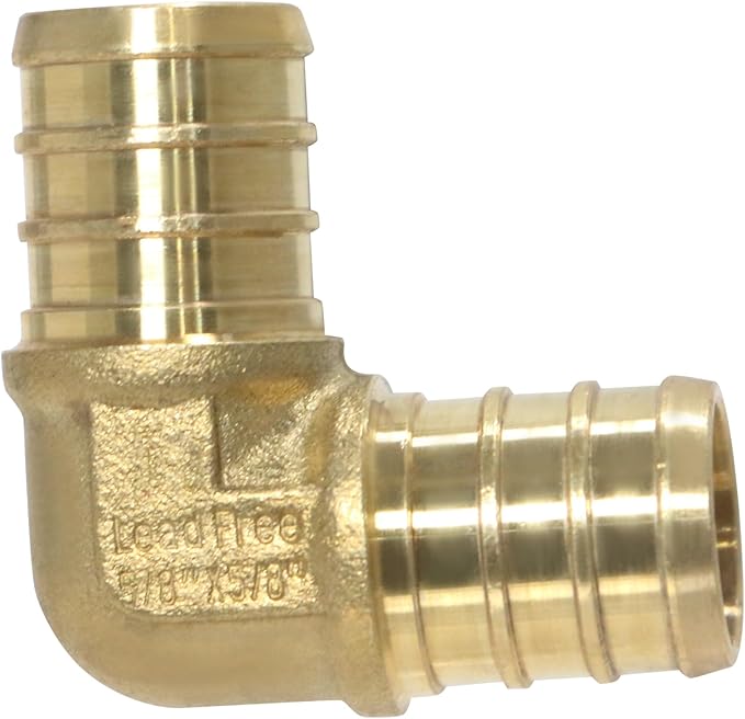 XFITTING Pex 5/8 Inch x 5/8 Inch Pex Elbow Brass Crimp Fitting, 25-6-1=5X, 5 Pieces