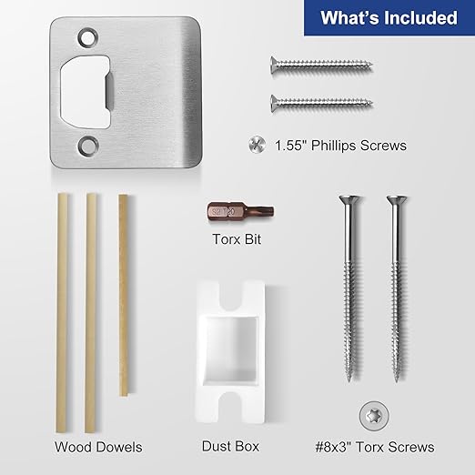 Extended Strike Plate 2-1/4" x 2-1/4", Satin Nickel, Heavy Duty Version with Reinforced Torx/Star Screws & Bit, Extender Lip Latch Striker for Exterior/Interior Door (1 Pack)