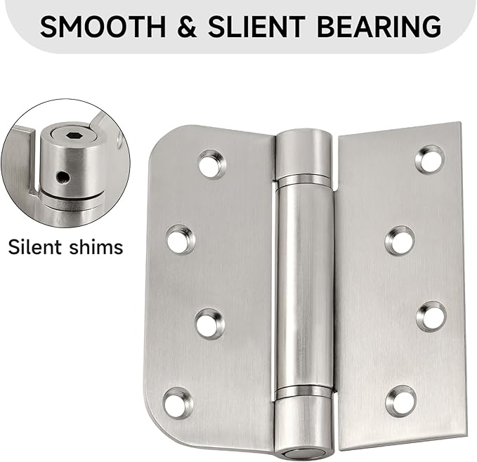 bartuda Hinges Self-Closing Door Hinges 4Inch 304 Stainless Steel Hinges Spring Hinge Heavy Duty Hinges with Square Rounded 5/8"" Radius Corner Adjustable Tension 3 Pack