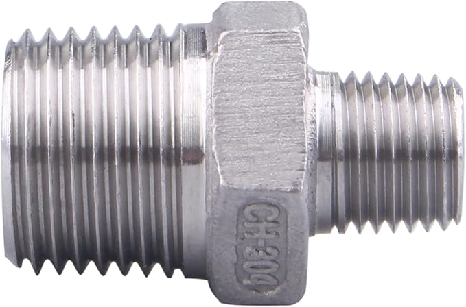 SUS304 Reducer Hex Nipple - 1/2" Male NPT x 1/4" Male NPT Stainless Steel Adapter Threaded Pipe Fitting (Pack of 2)