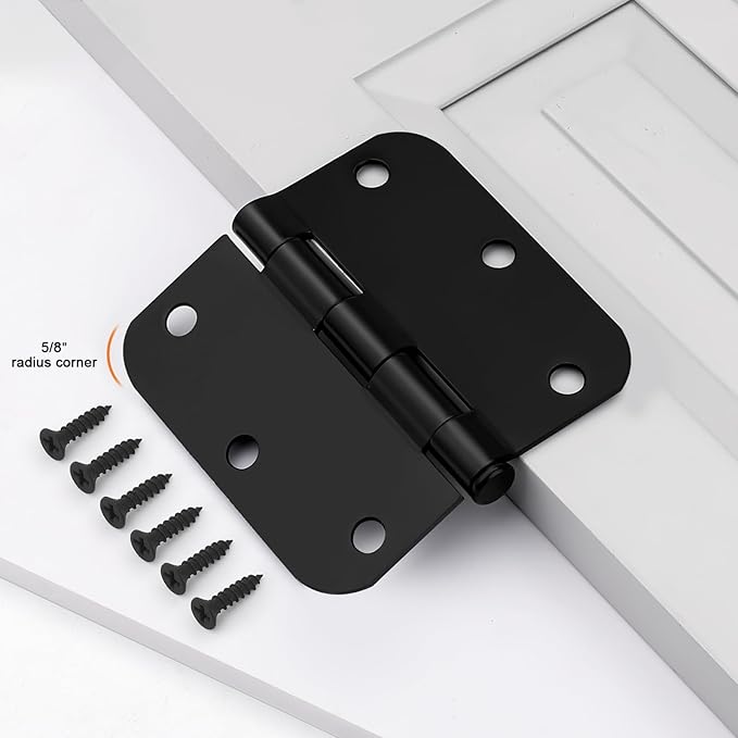 Probrico Interior Door Hinges Black, 3.5 X 3.5 Inch Door Hinges Rounded 5/8" Radius Corners, Black Hinges for Door Hardware, 48 Pack