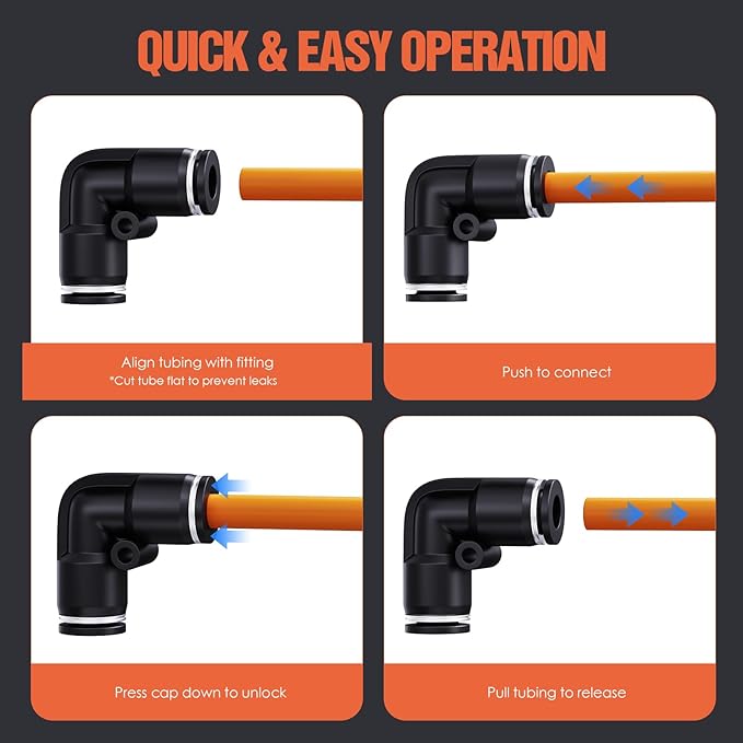 1/2" OD Push to Connect Fittings – Air Line Elbow Connectors, Quick Connect Pneumatic Fittings, Push Lock Air Hose Fittings for Compressor, Air Tools & Tubing (10 PCS)