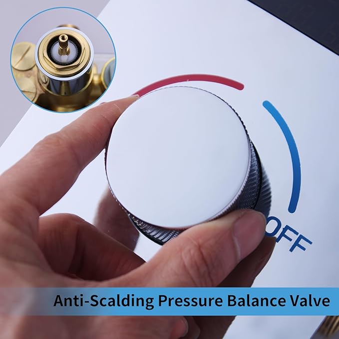 4 Way Shower Diverter Valve with Temperature Display Brass Rough-In Shower Mixing Valve Kit Replacement Can Work At The Same Time, Chrome