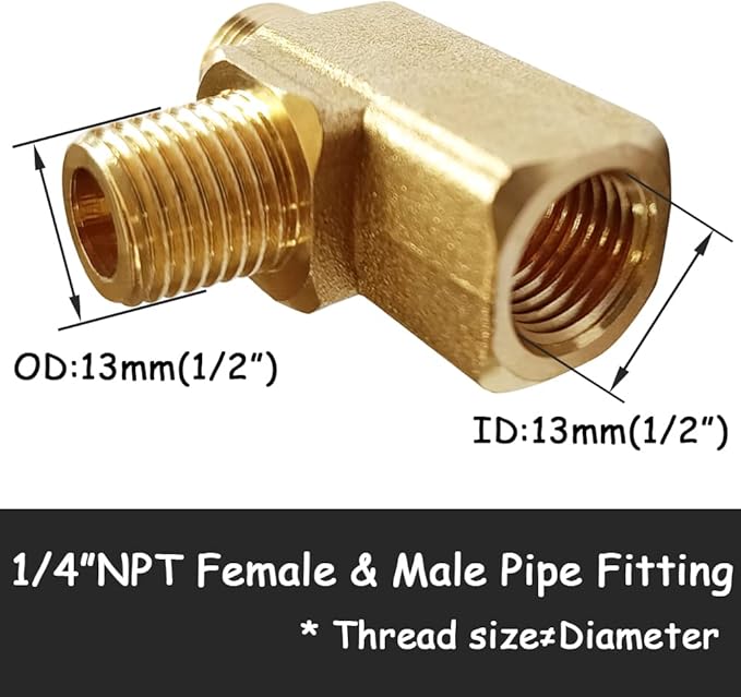 2PCS Brass Tee Pipe Fitting 1/4" NPT Male to 1/4" NPT Male to 1/4" NPT Female for Water/Oil/Gas