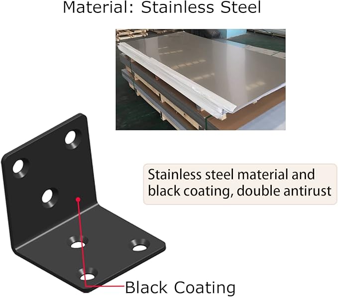 Black Stainless Steel Corner Bracket,Joint Right Angle Bracket,L Shape Heavy Duty Metal Corner Brace Supporter for Wood Aufuga (Black_2x2x2inch, 20)