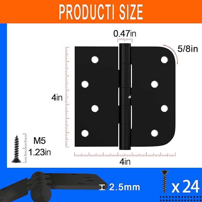 3-Pack Stainless Steel Hinges, Exterior Door Hinge, Ball Bearing Door Hinge, 4 inches, Right - Angle with 5/8 - inch Rounded Corners, Heavy - Duty Hinge, Suitable for Commercial Indoor and Outdoor Use