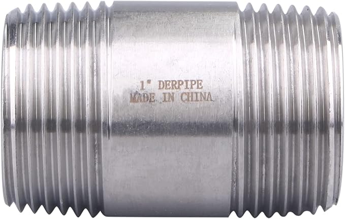 1" X 1" SUS304 Nipple Pipe Fitting - Stainless Steel Male NPT Threaded Long Coupling Fitting (pack of 2)