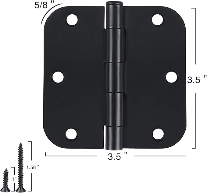 36 Pack Matte Black Door Hinges 3.5 x 3.5 Inch 5/8" Radius, Interior Heavy-Duty Rounded Hinge for Doors Standard Bedroom Office Door Hardware Removable Pin,RV,Garage,Storage Shed,Livestock Facilities