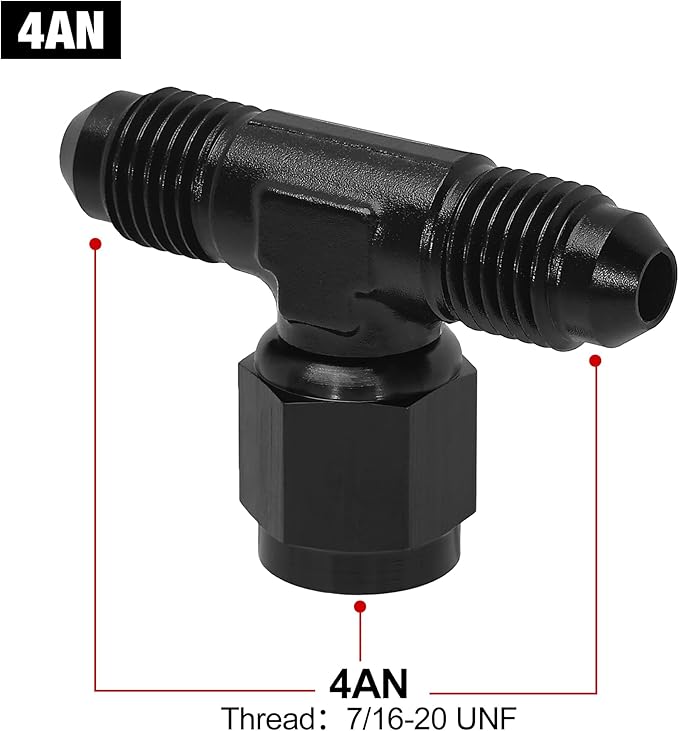 EVIL ENERGY 4AN Male Tee Fitting Adapter with AN4 Female Swivel on Side Black