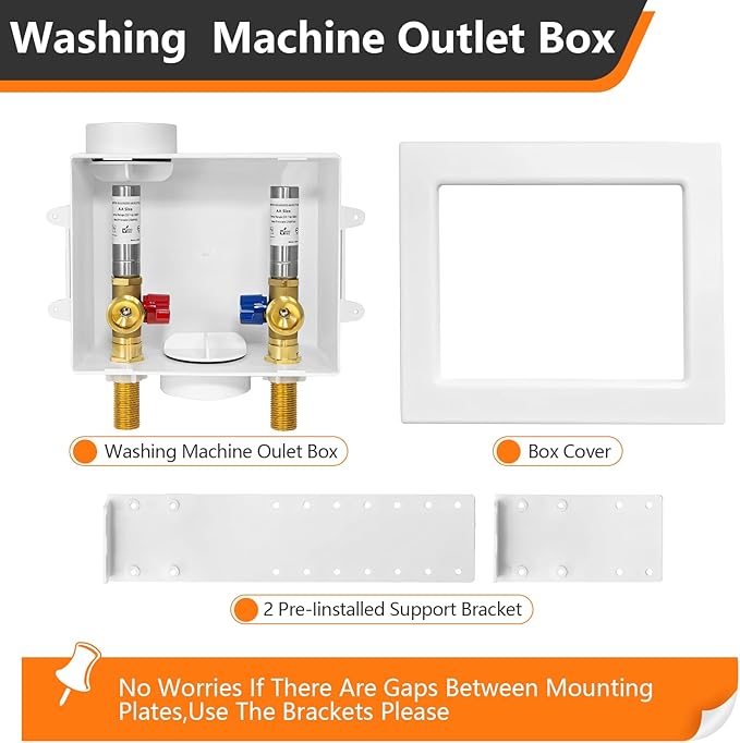 1-Pack HeSun Washing Machine Outlet Box, 1/2 Inch MIP(Sweat) Inlet x 3/4 Inch MHT Outlet, Laundry Pex Washer Outlet Box,with Stainless Steel Arrestor(WM006)