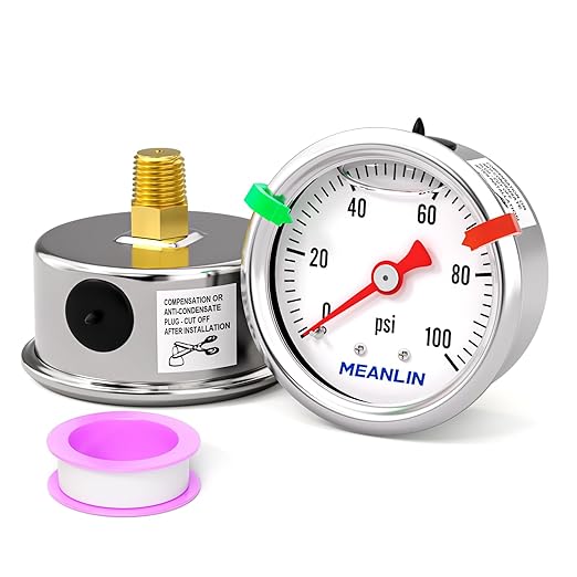 MEANLIN MEASURE 0~100Psi Pressure Gauge, Glycerin Filled 1/8" NPT 1.5" FACE DIAL, Stainless Steel Liquid Filled Pressure Gauge WOG Water Oil Air Back Mount (with 2PCS Snaps)