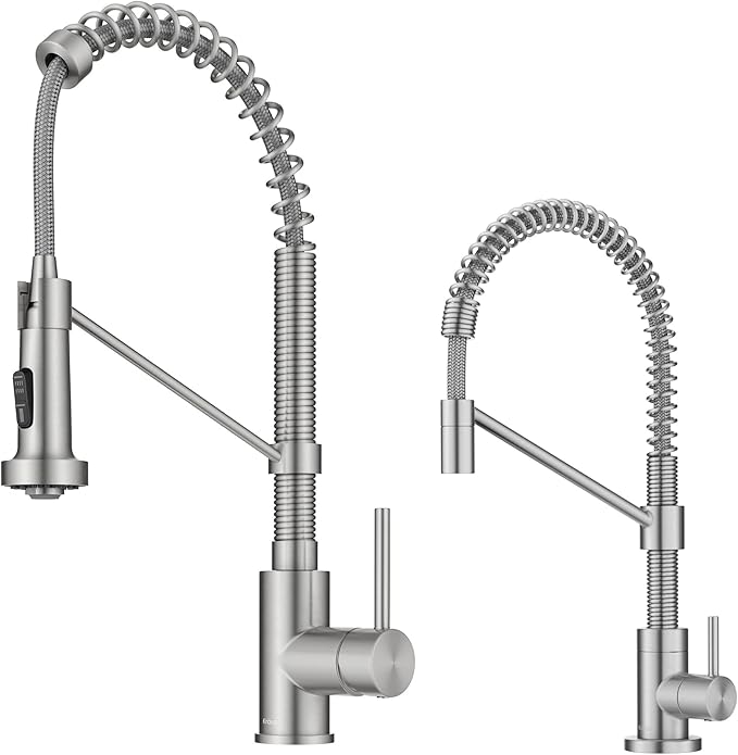 KRAUS Bolden Commercial Style Pull Down Kitchen Faucet and Water Filter Faucet Combo in Spot-Free Stainless Steel, KPF-1610-FF-104SFS