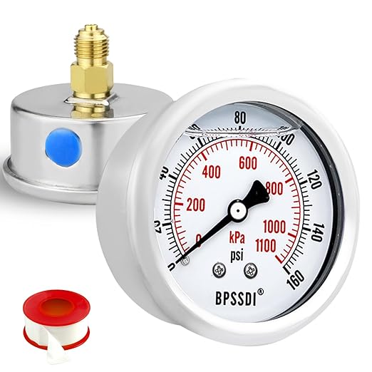 0-160 Psi Glycerin Liquid Filled Low Pressure Gauge, 2.5" Dial Size, 1/4" NPT Back Mount, 304 Stainless Steel Case, for Water Pipe, HVAC, Water Oil Air Pressure Test