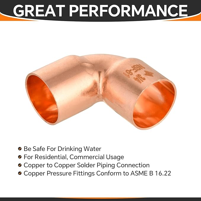 10-Pack HeSun Copper Fittings, 3/4-Inch Short Radius 90-Degree Copper Elbow, C x C with Sweat Solder Connection(COPPER008-10)