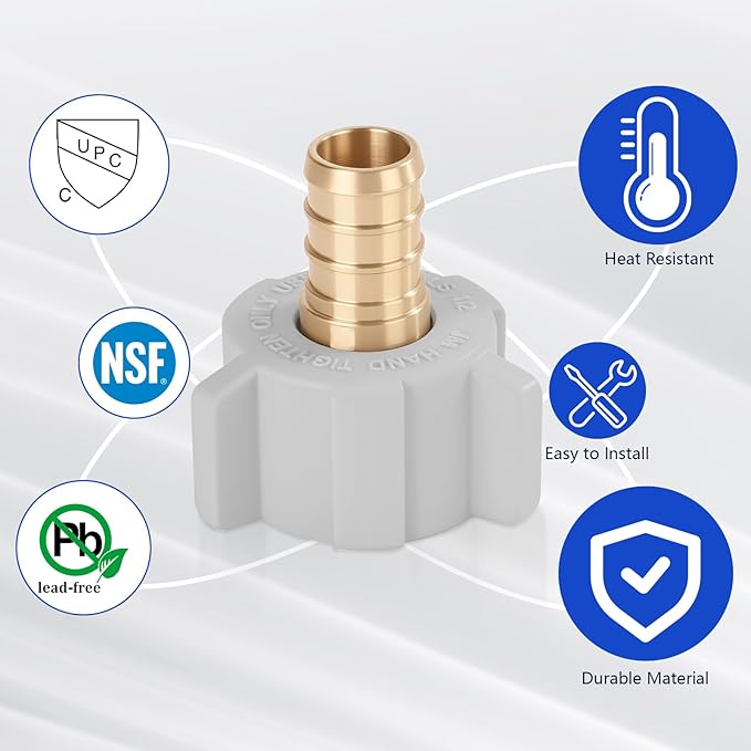 1/2" Pex x 1/2" Female NPT Swivel Adapter No-Lead Brass Crimp Fitting,PEX-B Compatible,4-Pack