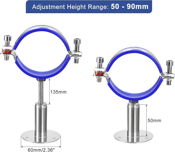 uxcell 2Pcs Stainless Steel Pipe Supports Wall Mount Ceiling Mount Pipe Bracket Adjustable Clamp Pipe Strap Fit for Dia 70-76mm Pipe Tube