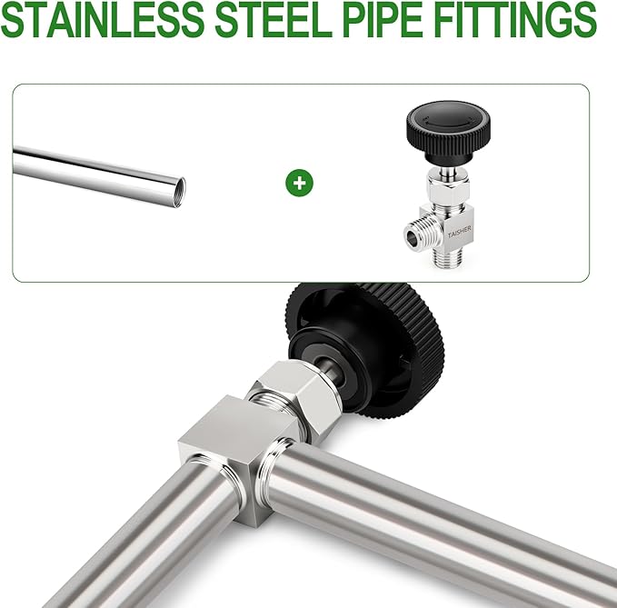 TAISHER 1PCS 304 Stainless Steel 90 Degree Needle Valve 1/8" NPT Male For Flow Control Water Gas Oil