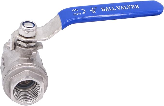DERNORD Ball Valve Stainless Steel 304 1/2" NPT Heavy Duty for Water, Oil, and Gas with Blue Locking Handles (Pack of 2)