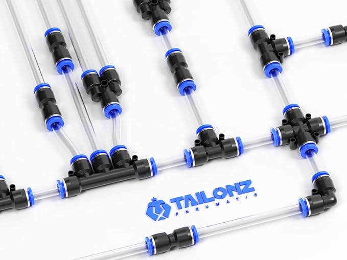 TAILONZ PNEUMATIC 1/8 Inch od Push to Connect Fittings Pneumatic Fittings Kit 10 Spliters+10 Elbows+10 tee+10 Straight (40 pcs)