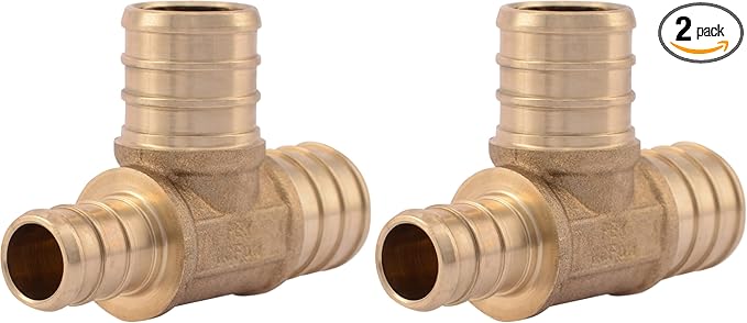 SharkBite 3/4 Inch x 1/2 Inch x 3/4 Inch Crimp Reducing Tee, Brass Plumbing Fitting, PEX Pipe, PE-RT, UC444LFA (Pack of 2)
