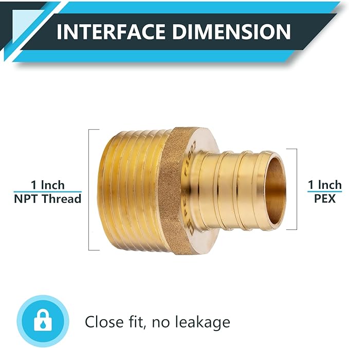 (50-Pack) PEX Fittings, Pex 1"x1" Male Threaded NPT Adapter, Brass Crimp Fittings, for PEX Tubing Pipe Plumbing, ASTM F1807(PEX1807278-50Pack)