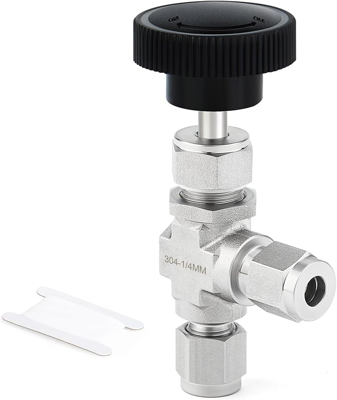 TAISHER 1PCS 304 Stainless Steel Compression Tube 90 Degree Needle Valve 1/4" Tube OD x 1/4" Tube OD For Flow Control Water Gas Oil