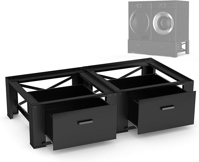 SKM 2-Pack 28" Washer and Dryer Pedestal Stand with Storage Drawer | Heavy-Duty Steel Frame, 700LB Capacity | 14.3 Inch Lift to Reduce Back Strain, Black