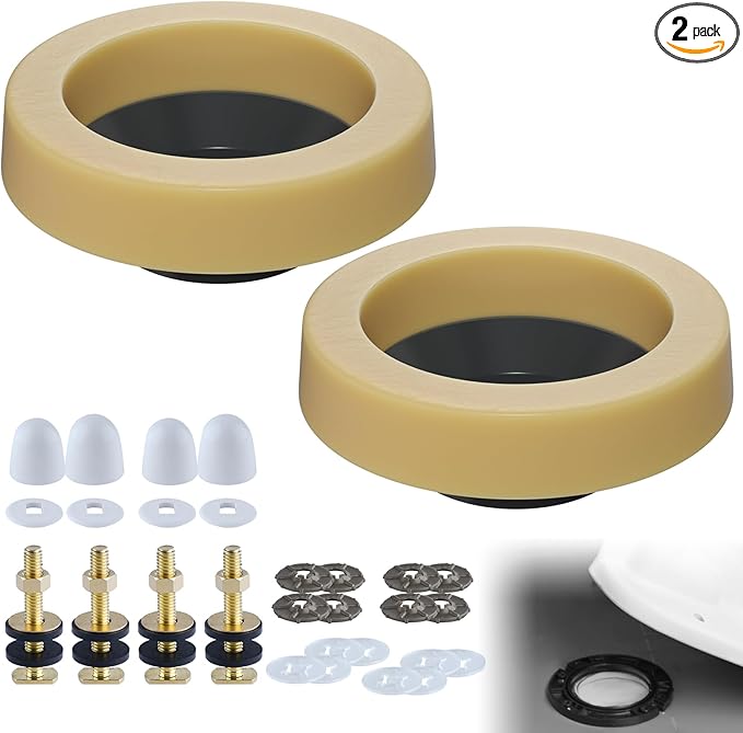 Hibbent 2 Pack Extra Thick Toilet Wax Ring Replacement Kit, Universal Toilet Seal Ring with Brass Bolts and Toilet Bolt Covers, PE Toilet Flange Fits 3 Inch and 4 Inch Drain Pipes