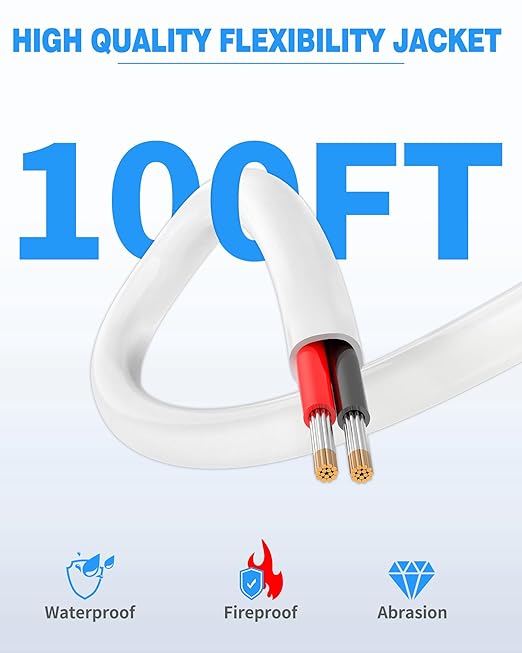 NAOVEO 14 Gauge Wire 2 Conductor Electrical Wire, 14 AWG Stranded PVC Tinned Copper Cable, Flexible/Low Voltage Automotive Wiring for LED Lamps, Marine, Speaker, Appliances (100FT)