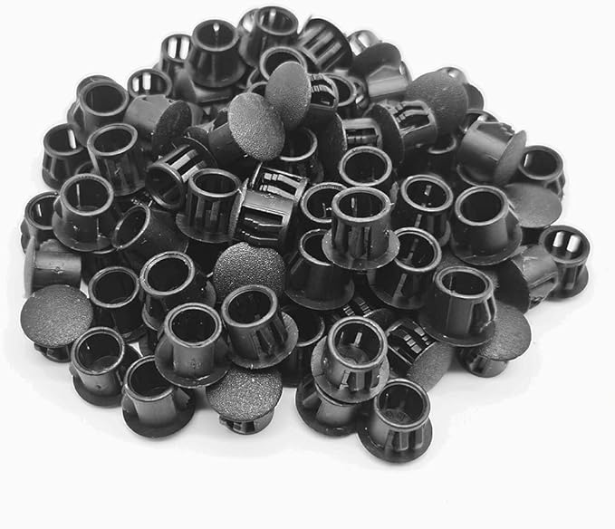 3/8" Plastic Flush Type Hole Plugs - Snap in Locking Hole Tube Screw Caps - Drilling Cover Plugs - Fastener Covers for Kitchen Cabinet Furniture - Black - 100 Pack