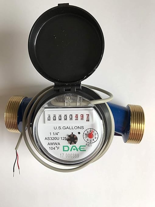 DAE AS320U-125P 1-1/4" Water Meter with Pulse Output, Measuring in Gallon + Coupling