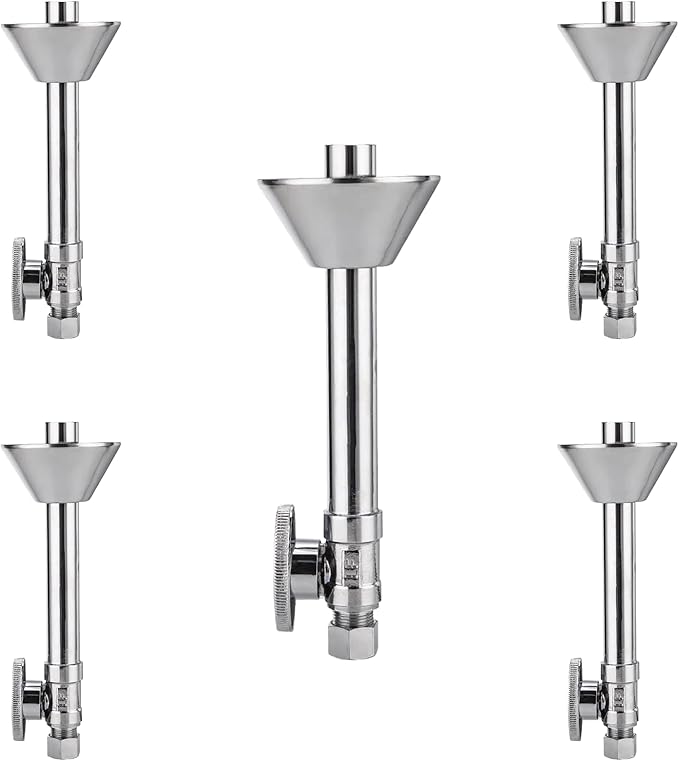 5-PCs HeSun Straight Stop Valve with 5-Inch Copper Sweat Tube Extension, 1/2" Sweat x 3/8" OD Compression Straight Stop, 1/4 Turn Shut Off Valve for Bathroom(VALVE146-5)