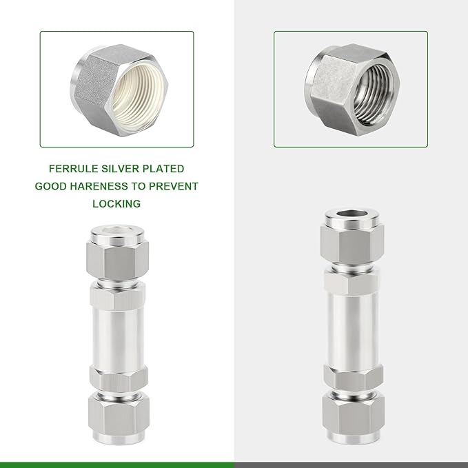 TAISHER 1PCS 316L Stainless Steel 1/2" Tube OD Check Valve(Ferrule Silver Plated),Backflow Prevention,One Way Non-Return Check Valves