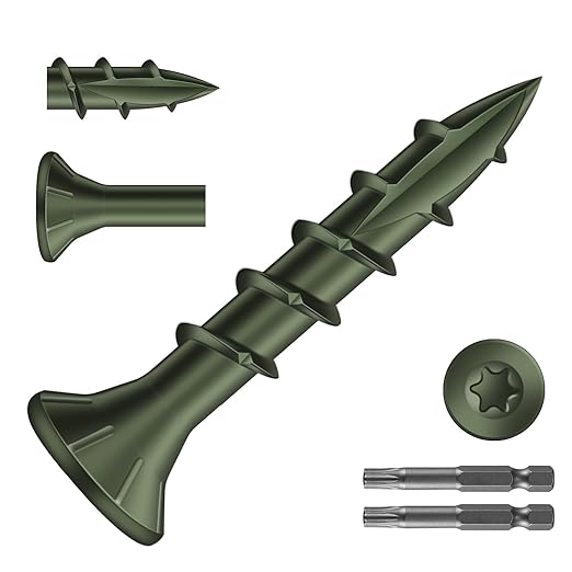 #8 x 1 Inch Deck Screws (470Pcs) 2lb. Carbon Steel, Green, Flat Head, Rust Resistant epoxy Coated, with T25 Star Bit