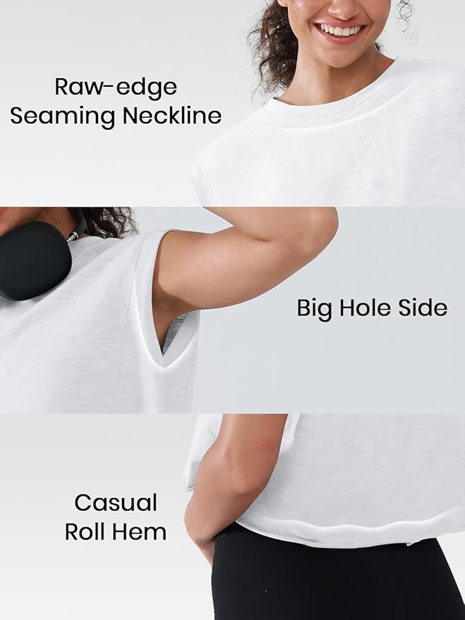 Women’s 100% Cotton Cropped Workout Tank Tops Soft Breathable Loose Fit Muscle Tank for Gym Yoga Running