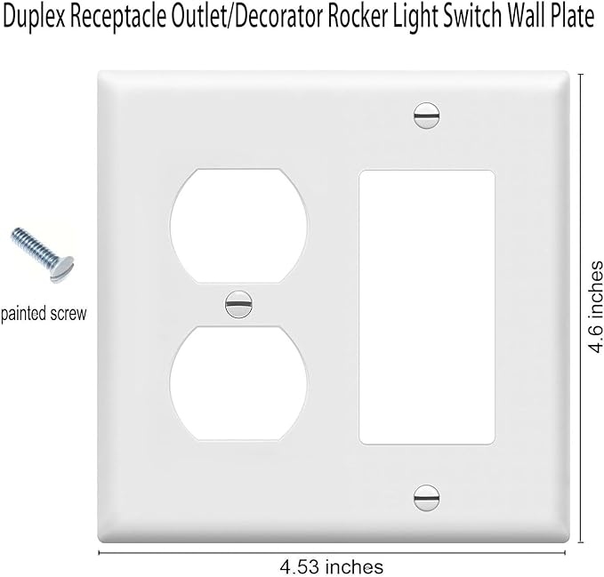 Duplex Outlet/Decorator Rocker Light Switch Wall Plates 2-Gang Switch Outlet Electrical Cover Plate Unbreakable Thermoplastic Faceplate for Light Receptacle Outlet Switch, White (4 Pack)