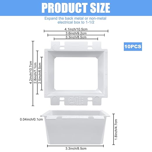 10Pcs BE2 Electrical Outlet Box Extenders with 40 PCS Screws, (2-Gang) Electrical Power Outlet Box Extender，Single Gang Box Extender Electric Box Extender 2 Gang Power Switch Receptacles Accessories