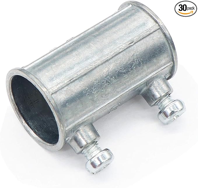 30 Pieces EMT Conduit Set Screw Connectors, 1/2 Inch Zinc Die Cast Electrical Conduits Fitting Coupling